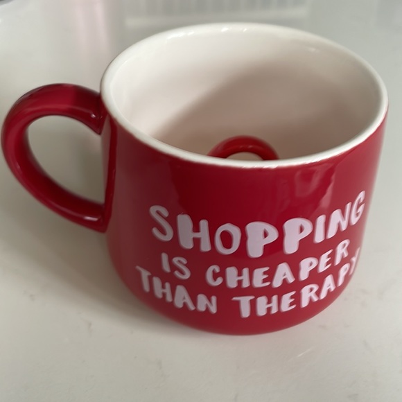 Whimsical Cupboard Red 'Shopping is Cheaper Than Therapy' Mug with Purse Inside - Picture 2 of 8